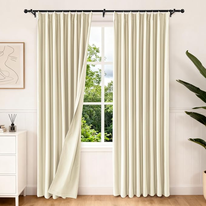 Etherealveil Beige Pinch Pleated Blackout Curtains 2 Panels 52"x96" | Back Tabs by Etherealveil