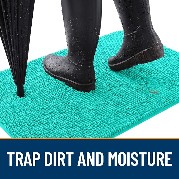 OLANLY Dog Door Mat for Muddy Paws 70x46, Absorbs Moisture and Dirt, Absorbent Non-Slip Washable Doormat, Quick Dry Chenille Mud Mat for Dogs, Entry Indoor Entryway Carpet for Inside Floor, Teal