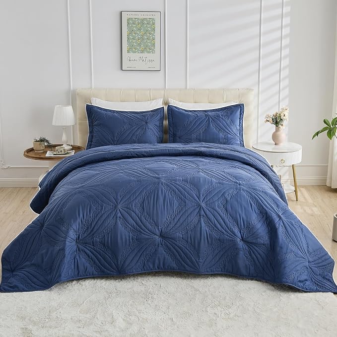 Kingnex Oversized Cal King Bedspreads 120x120 Ultrasonic Quilted Navy | - Image 2