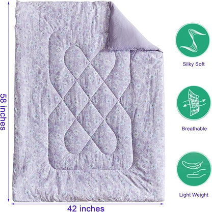 JHXHMX Floral Toddler Bedding Set for Girls,4 Piece Bed-in-a-Bag Toddler Comforter Set,Soft Crib Bed Set Including Comforter,Flat Sheet,Fitted Sheet and Pillowcase-Purple