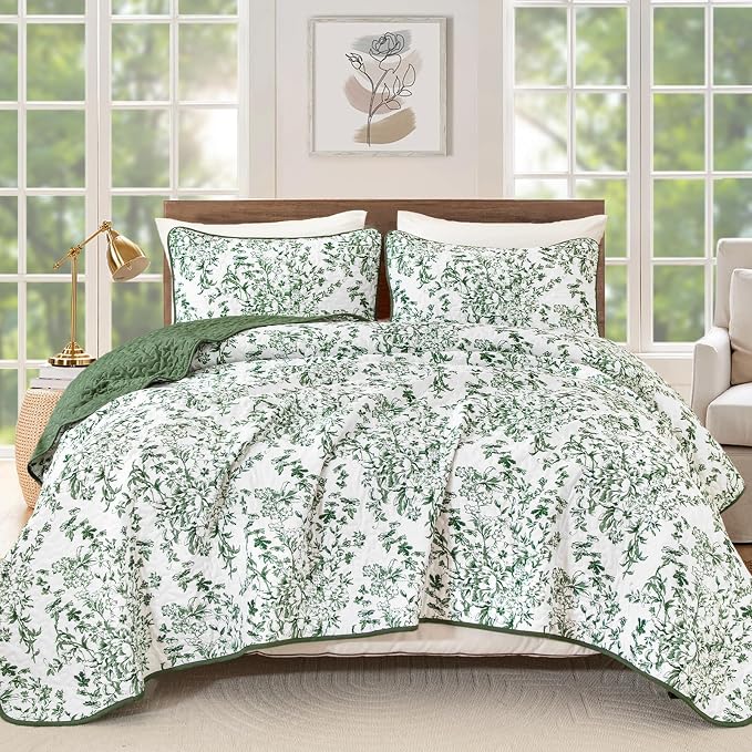 WONGS BEDDING Botanical King Quilt Bedding Set, 3 Pieces Bedspread, Polyester - Image 9