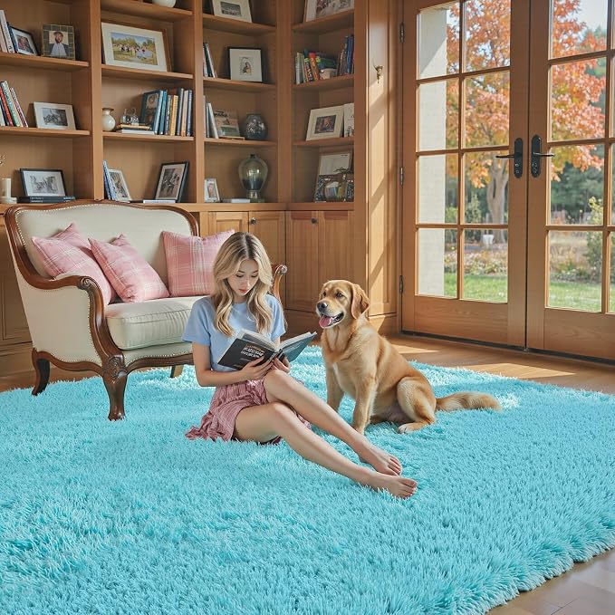 Fluffy Rug Shag Area Rug, Teal Blue 3x5 Area Rugs - Image 5
