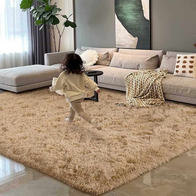 HOMORE 4x6 Rug for Bedroom, Light Tan Fluffy Area Rug Modern Shag Rugs for by Homore