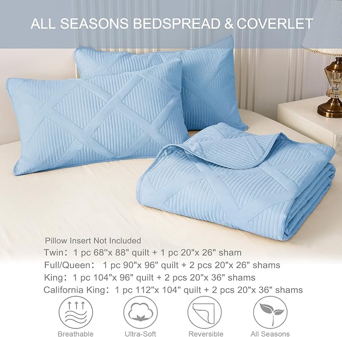 Exclusivo Mezcla Twin Size Quilt Set, Sky Blue | Soft Bedspreads - Image 6