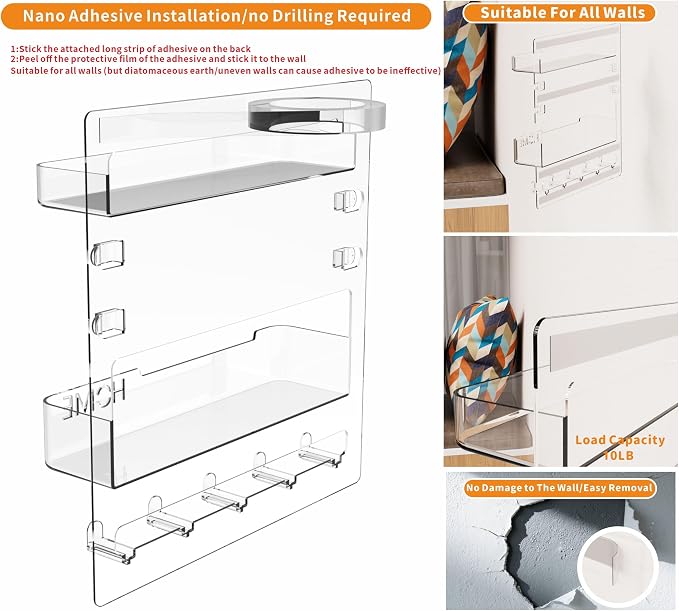 Bedside Shelf for Dorm Bed, Small Room and Nightstand, Wall Mounted Floating - Image 4