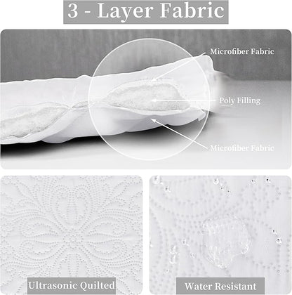 Easy-Going King Size Reversible Quilt Set with 1 Quilt and 2 Pillow Shams, Soft Bed Quilt Cover, Water Resistant Lightweight Microfiber Bedspread, Stain Resistant, Damask-White/White