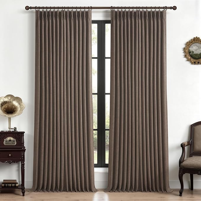 Natural Linen Dark Brown 92 Inch Curtains 2 Panels Set by PleatedDrapes