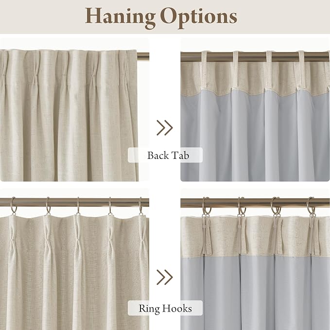 RYB HOME Natural Pinch Pleated Linen Curtains, 100% Blackout Thermal Insulated - Image 6