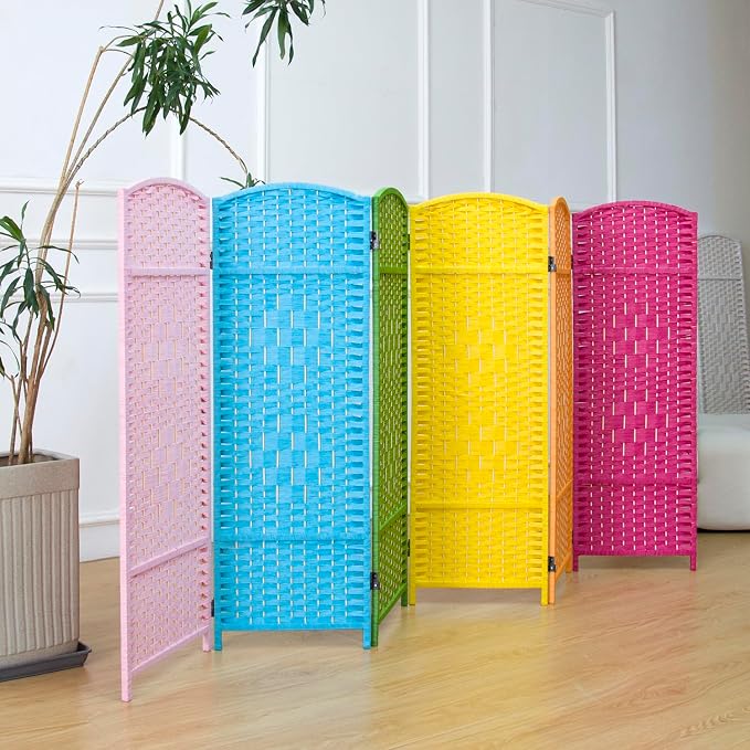 6 Panel Rattan Divider Short Room Partition Screen, Double Sided Folding Divider - Image 5