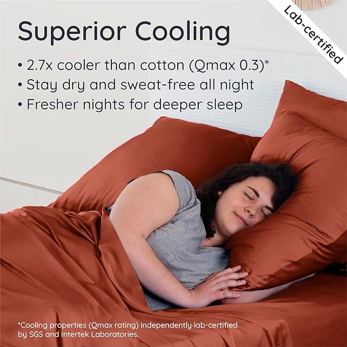 Bambaw 100% Viscose Derived from Bamboo Sheets Queen Size Set – 4pcs Cooling Sheets Queen, Luxury Bedding, Soft & Breathable, Deep Pocket Fits Up to 16'' Mattresses (Terracotta)