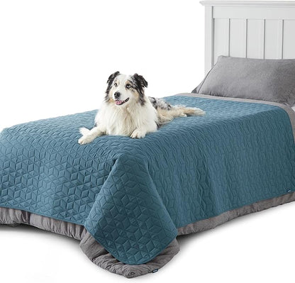 Bedsure 100% Waterproof Bed Cover for Dogs Washable - Non Slip Waterproof Dog Blanket for Bed, Lightweight Furniture Protector Durable for Pet Cat Puppy with Non-Slip Bottom, Blue, 68x82IN