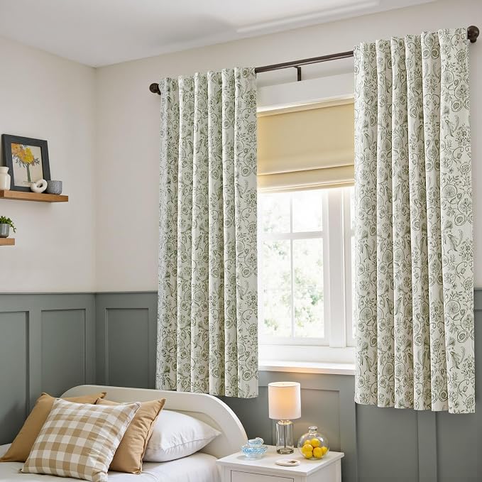 jinchan Green Floral Blackout Curtains 63 Inch Farmhouse Back Tab 2 Panels | - Image 6