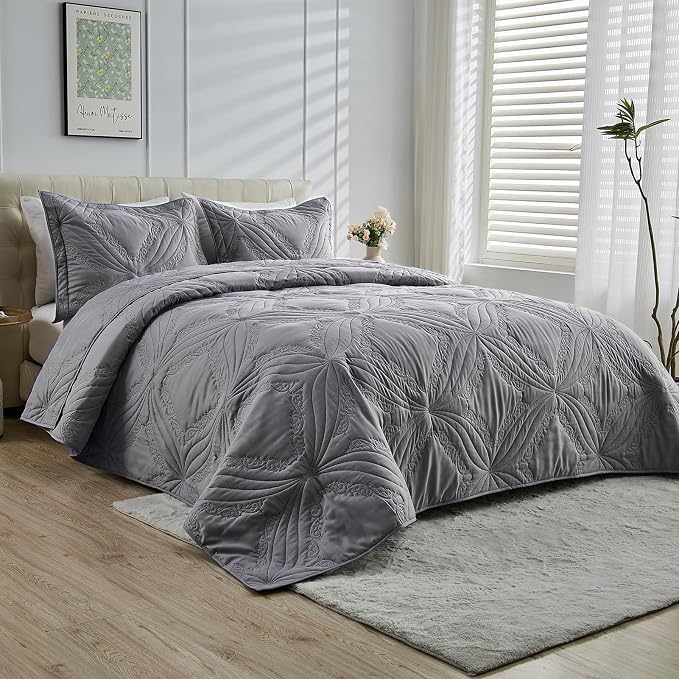 Kingnex Oversized Cal King Bedspreads 120x120 Ultrasonic Quilted Grey | by Kingnex
