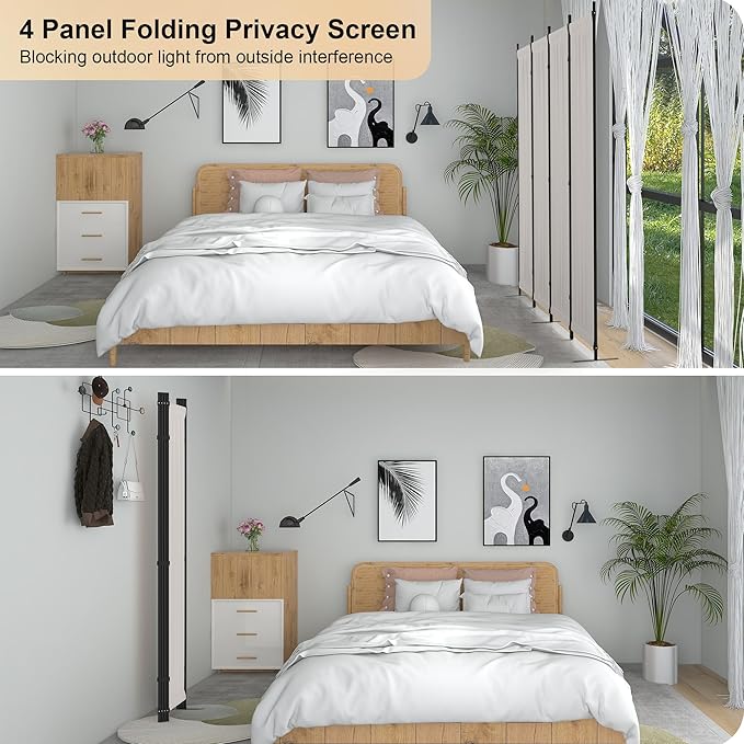 Room Divider 4 Panel Partition Room Dividers & Folding Privacy Screens w/ 3 - Image 2