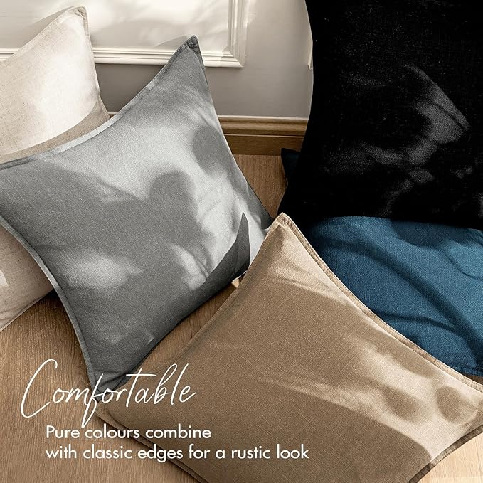 EMEMA Decorative Linen Throw Pillow Covers 18x18 Inch Curry Boho Farmhouse Neutral Couch Throw Pillows for Bed Pack of 2 Accent Pillowcase Modern Sofa Cushion Livingroom Home