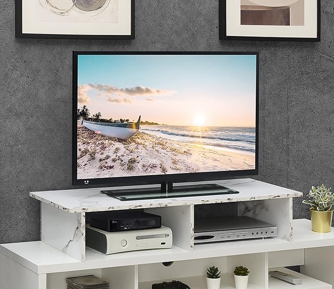 Convenience Concepts Designs2Go Wide TV Riser 42", for TVs up to 46" - Contemporary TV or Computer Riser for Living Room, Modern Office, Den, White Faux Marble