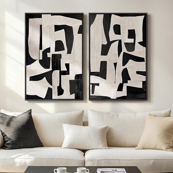 Large Framed Black and White Abstract Wall Art by Cuspin