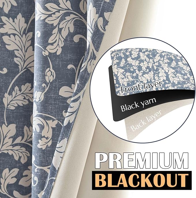 jinchan Blue Floral Blackout Curtains 84 Inch Farmhouse Grommet 2 Panels | Room - Image 5