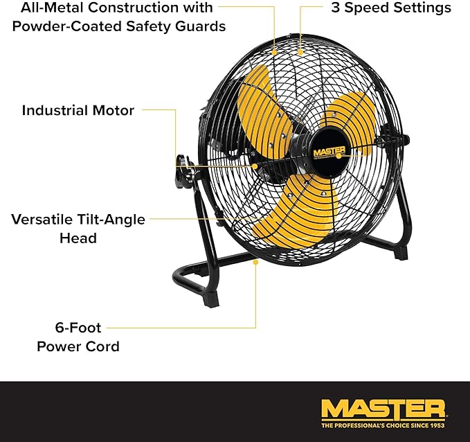Master Professional 12 inch High Velocity Powerful Direct Drive Steel Floor Fan