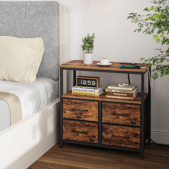 TUTOTAK Large Night Stand with Charging Station | Bedside Table with USB and - Image 9