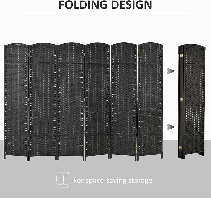 HOMCOM Room Divider 6 Panel Folding Privacy Screen 5.6' Tall Nature Wood | - Image 4