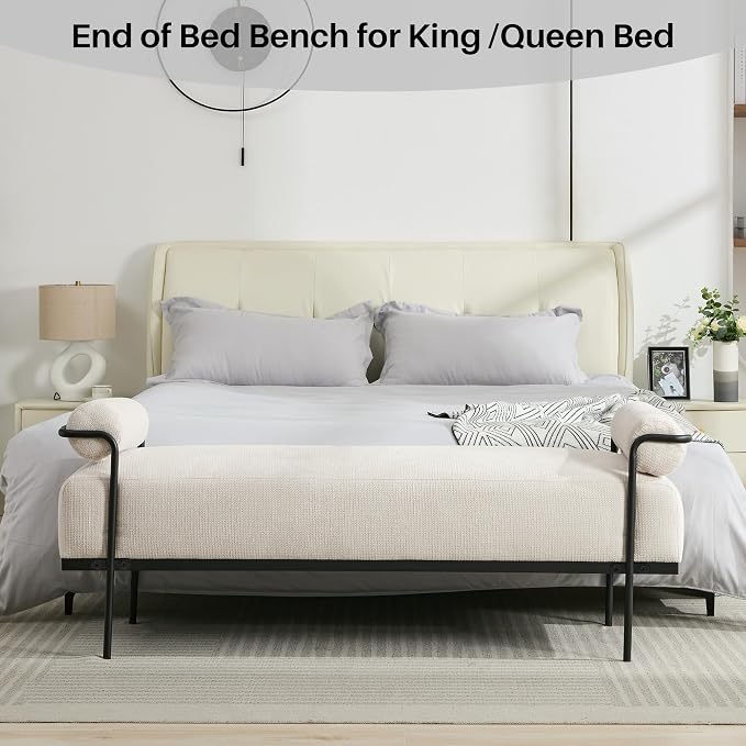 SOFTHION 61.2" End of Bed Bench, Chenille Upholstered Entryway Bench, Footrest - Image 3