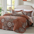 3-Piece Full Queen Size Burnt Orange Rust Quilt Set Lightweight Oversized by LEAONME