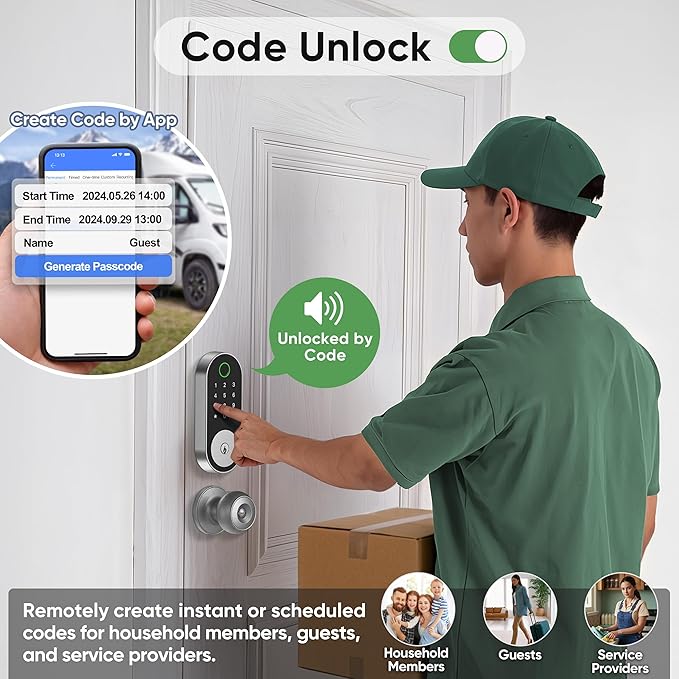 Fingerprint Smart Door Lock Keypad Deadbolt – Keyless Entry with Fingerprint, Code, FOB, App & Key, Remote Access for Home, Airbnb/Rental, Auto-Lock, Privacy Mode, Alexa/Google Compatible, DIY Install