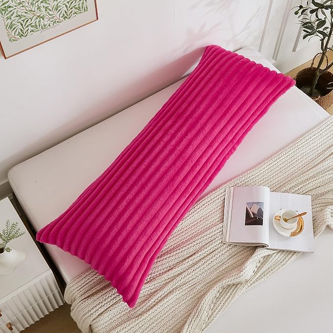 Full Body Pillow with Fluffy Stripe Faux Fur Removable Cover, Long Bed Pillow - Image 3