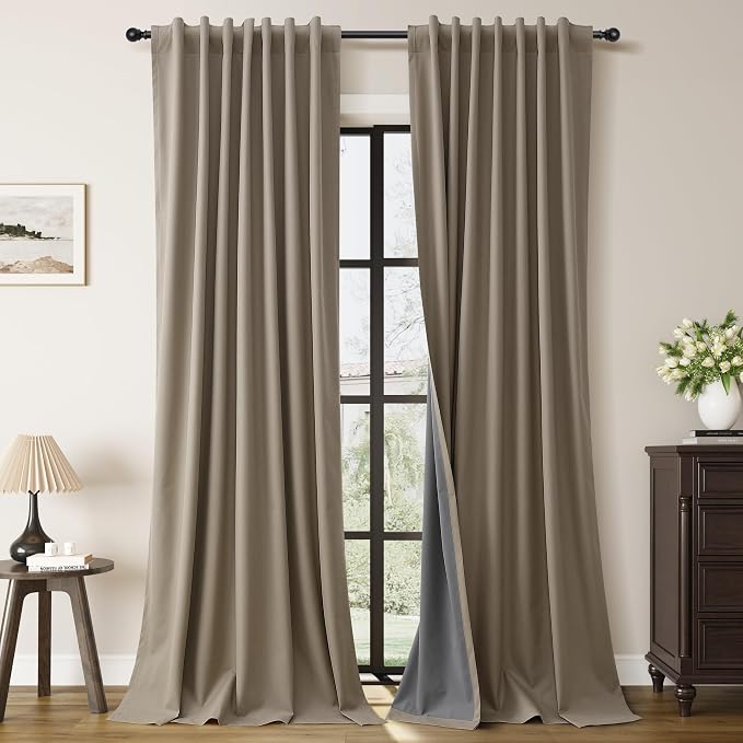 Light Camel Linen 100% Blackout Curtains by Guken