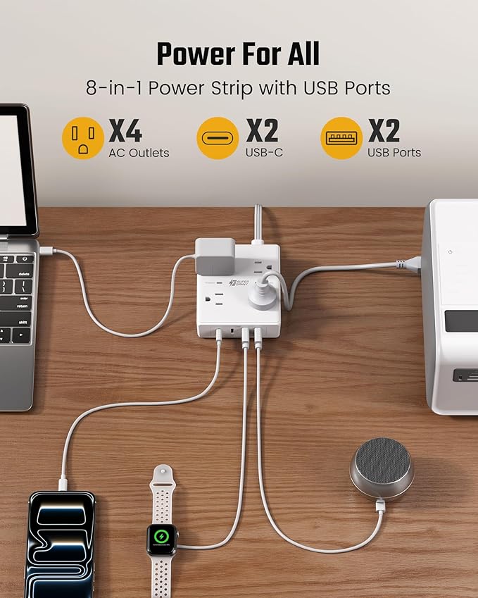 SUPERDANNY 10 Ft Long Extension Cord Flat Plug Power Strip Surge Protector | 4 - Image 2