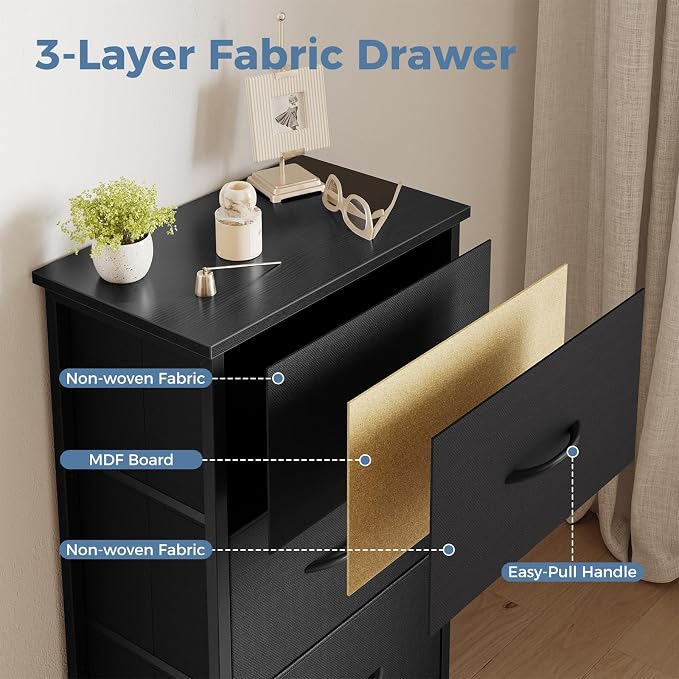 DUMOS 3 Drawer Nightstand for Bedroom, Small Night Stand Chest of Drawers | - Image 7
