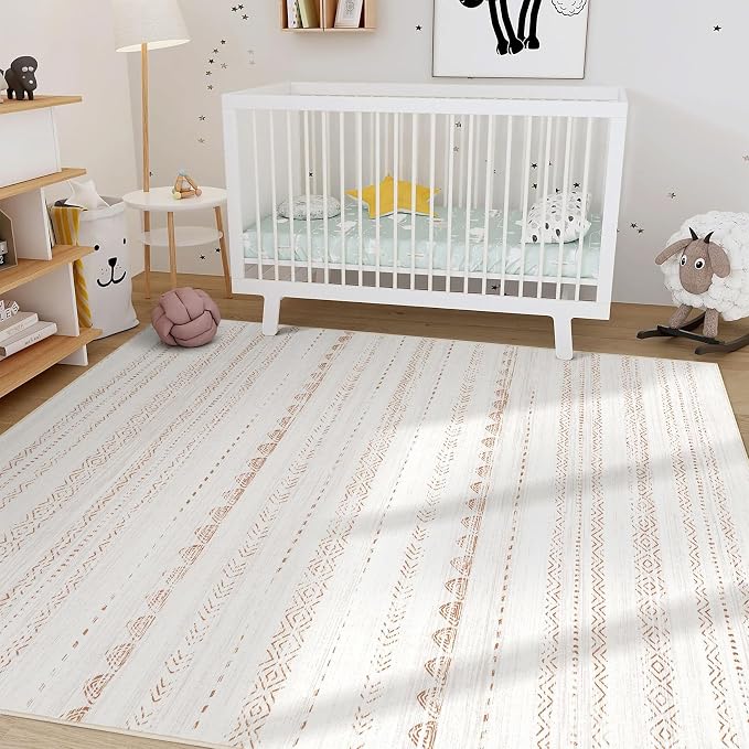Nakagishi Boho 4x6 Area Rug Living Room Rugs Machine Washable Beige/Brown | Soft - Image 6