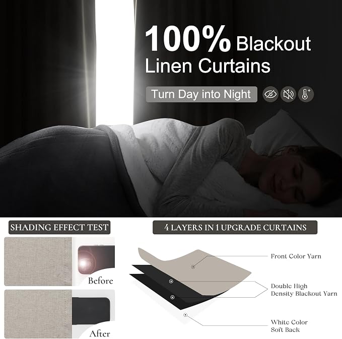 Grey Flax Taupe Hook Belt&Rod Pocket Curtains 84 inch Length 2 Panels Set - Image 2