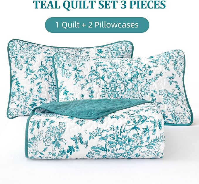 WONGS BEDDING Botanical Quilts Queen Size, Bedspread Set, Polyester Coverlet - Image 7