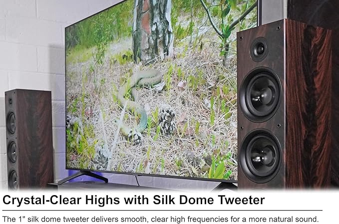 Rockville RockTower 68D 400W Passive Tower Speaker 8 Ohm, Deep Bass, High-Fidelity Sound, Sleek Dark Wood Design, for Home Audio Enthusiasts