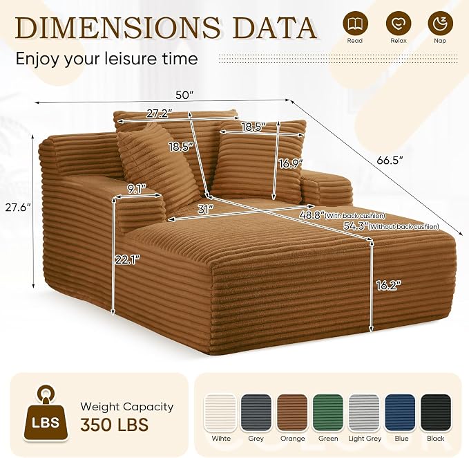 Oversized Chaise Lounge Chair Indoor, Comfy Fluffy Cloud Couch, Modern Deep - Image 2