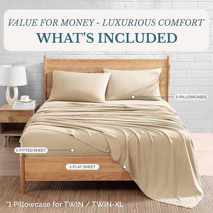 Casa Platino California King Sheets Pre-Washed Ultra Soft & Breathable Cooling Sheets California King Size Bed Set, 100% Brushed Microfiber Sheet Set, California King Sheet Set Deep Pockets - Linen