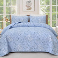 WONGS BEDDING Botanical King Quilt Bedding Set, Soft Blue Bedspread | Floral by WONGSBEDDING