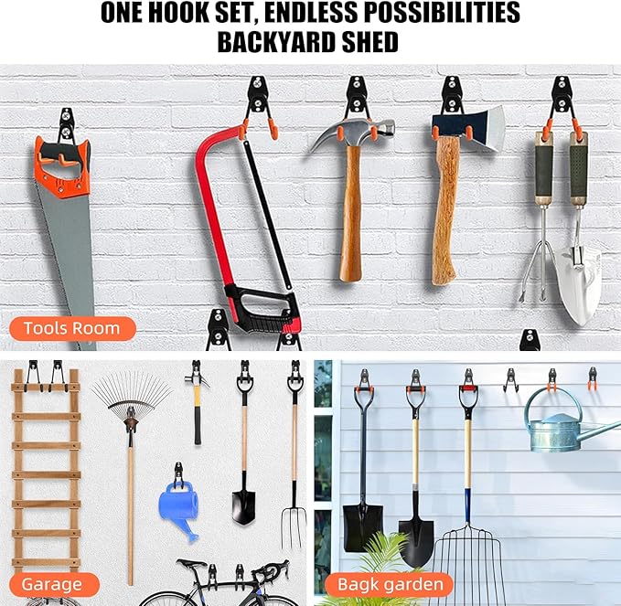 CRXCRC 6-Pack Small Square Heavy Duty Garage Hooks, Ideal for Hanging Ladders, Bikes, Tools, Garage, Garden, Basement, Shed, Utility Room Storage (Black)