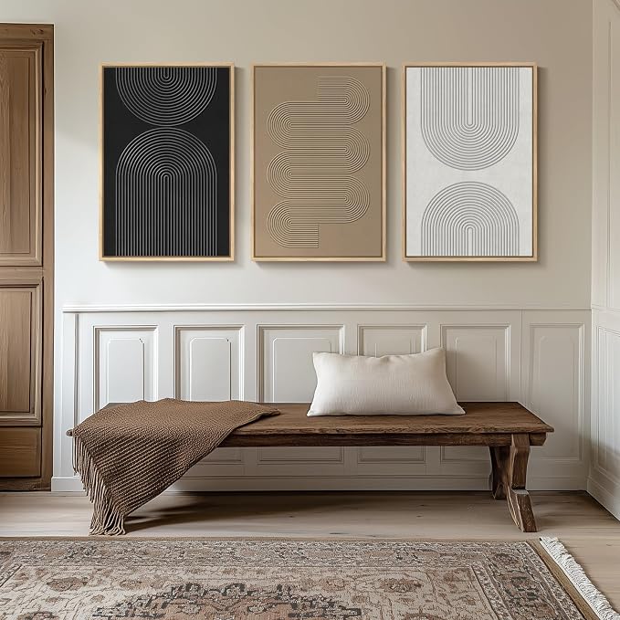3D Textured Large Framed Boho Neutral Abstract Wall Art Set of 3, 20x30 In | - Image 2