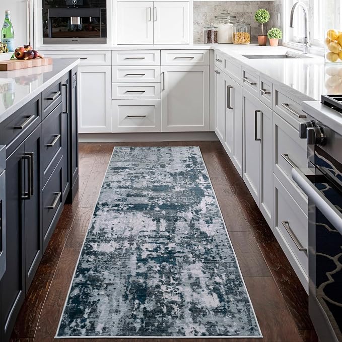 Aelenmu Runner Rugs for Hallways Kitchen 2.6x8 Non Slip Washable Navy Grey | - Image 3
