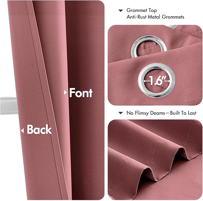 MIULEE Blackout Curtains for Bedroom 2 Panels 40 x 63 Inch Long Dusty Rose | - Image 4