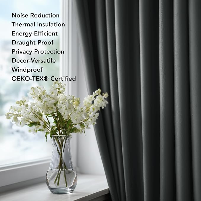 Deconovo Blackout Curtains for Bedroom and Living Room 84 Inches Long | Black - Image 4