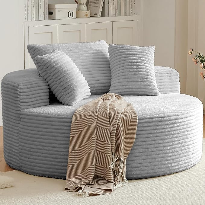 55'' Oversized Round Lounge Chaise Chair, Corduroy Upholstered Indoor Chaise - Image 8