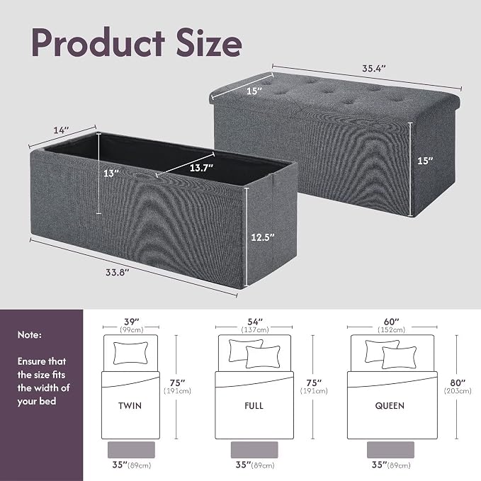 Folding Storage Ottoman Bench, Ottoman Foot Rest, End of Bed Bench, Storage - Image 2