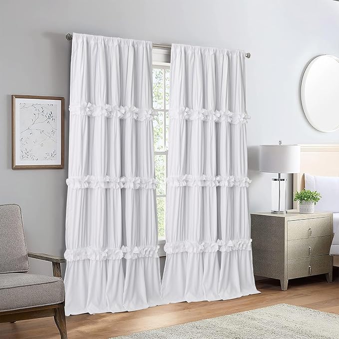 White Blackout Window Curtains, Rustic Rod Pocket Drapes - Image 8