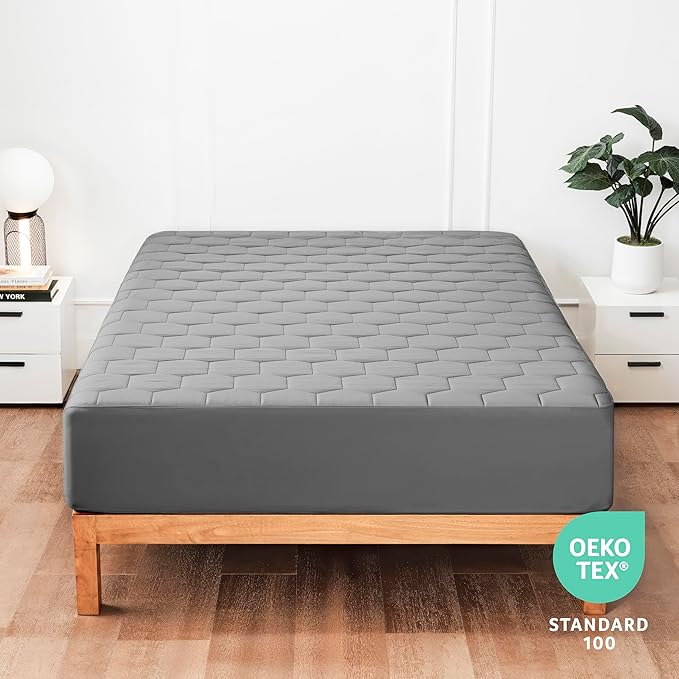 Hearth & Harbor 2 Pack California King Size Quilted Fitted Mattress Pad Cover, 100% Waterproof Mattress Protectors, Deep Pocket Fitted Mattress Cover 8" - 21" (72" x 84", Gray)