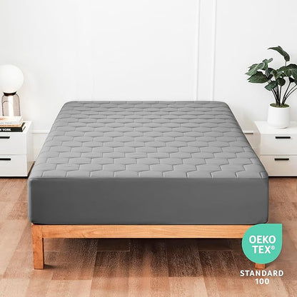 Hearth & Harbor Queen Size Quilted Fitted Mattress Pad Cover, 100% Waterproof Mattress Protectors, Deep Pocket Fitted Mattress Cover 8" - 21" (60" x 80", Gray)