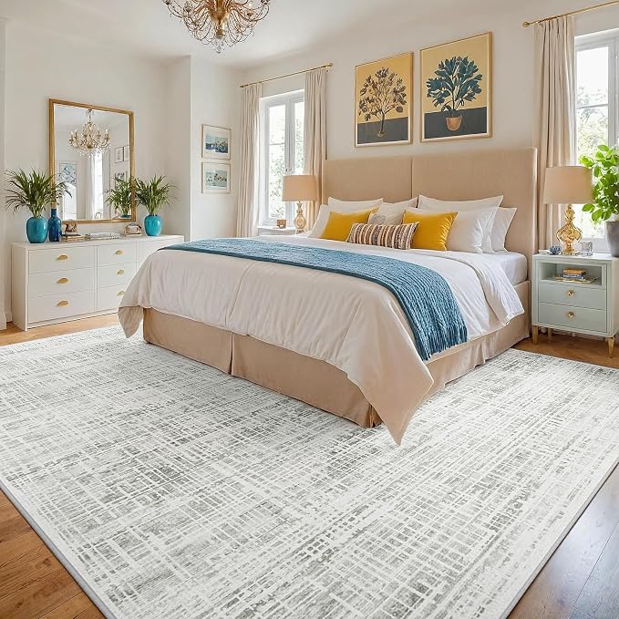 8x10 Washable Area Rug for Living Room Bedroom: Non-Slip Modern White Gray | - Image 2